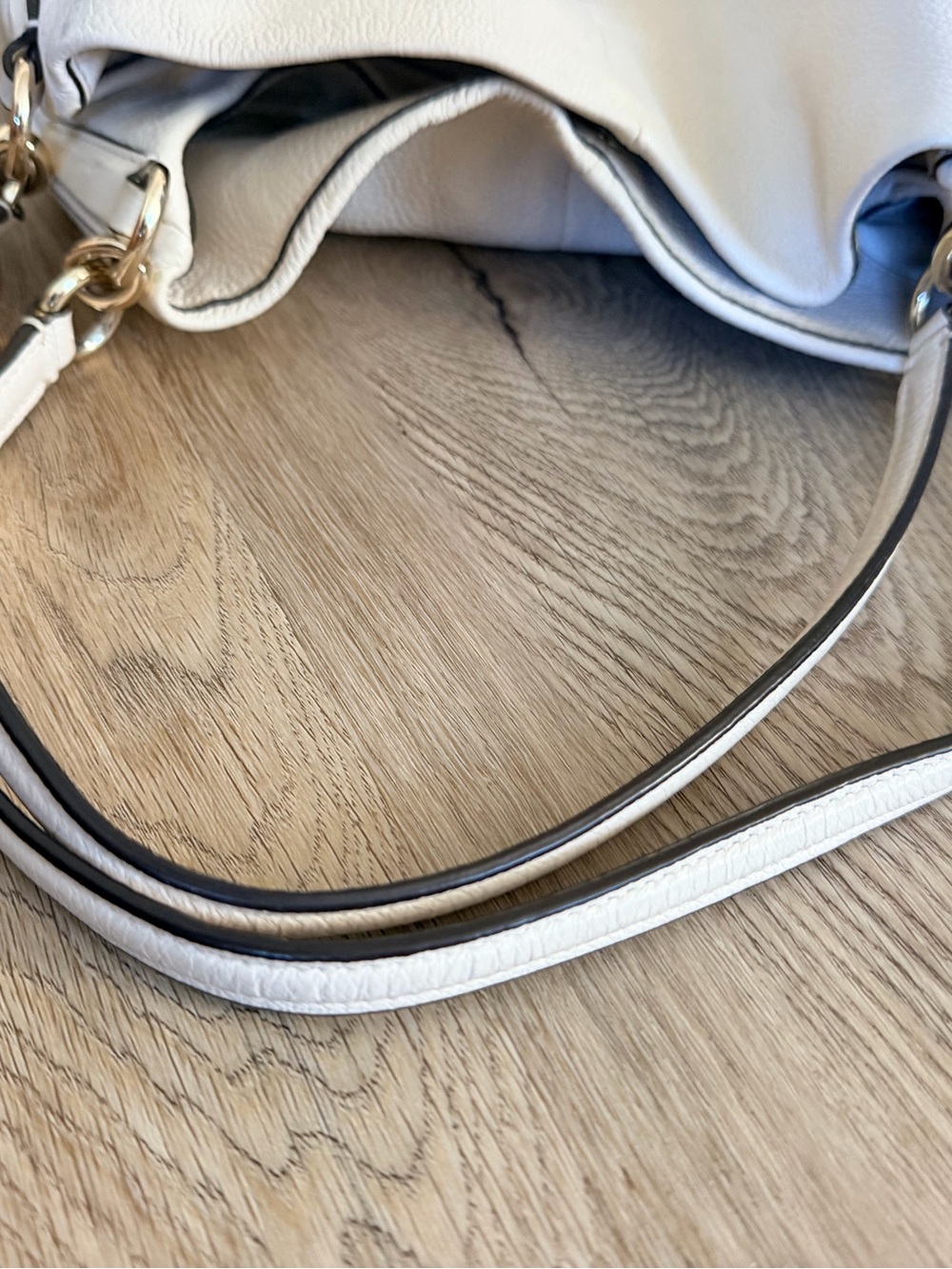 Classic Cream White Leather Shoulder Hobo Bag Purse - Picture 9 of 12